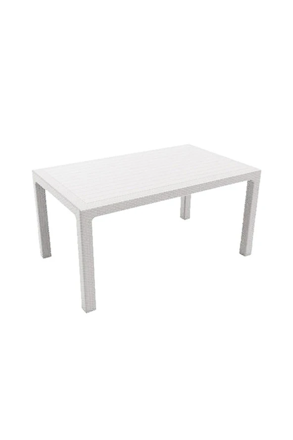 Almina Bambu Rattan Masa 80X140 Beyaz Camsız Masa ürün görseli 1