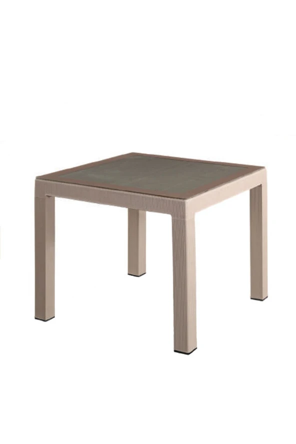 Almina Rattan Masa 90X90 Kapuçino Camlı Masa ürün görseli 1