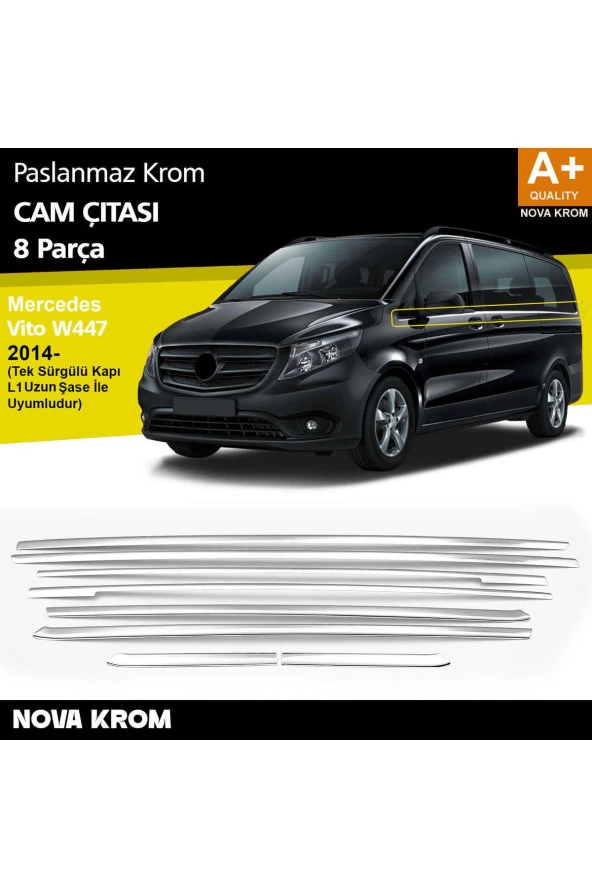 Mercedes Vito W447 Krom Cam Alt Çıtaları 8 Prç. (Tek Sürgülü Kapı-L3 Uzun Şasi) 2014 Üzeri ürün görseli 1