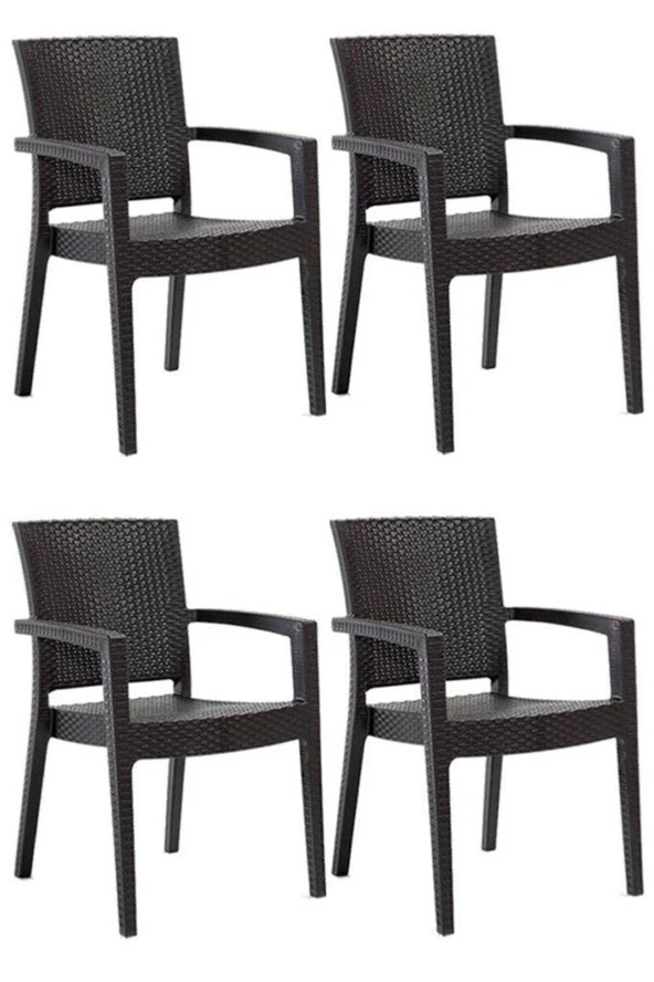 Almina Kollu Rattan Sandalye Koltuk Dayanıklı Bahçe Balkon Ve Teras Sandalyesi 4 Adet ürün görseli 1