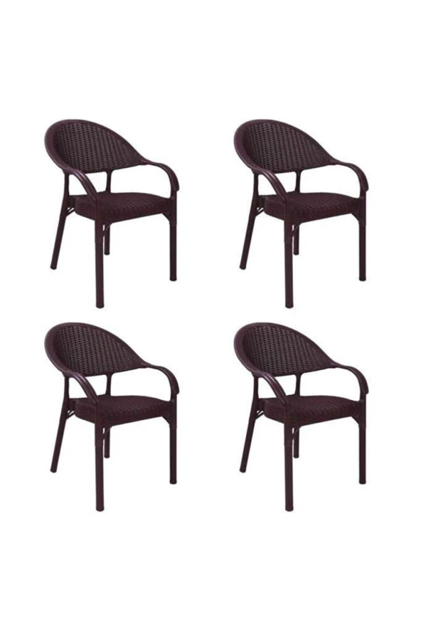 Almina Bambu Rattan Sandalye Kollu Koltuk Dayanıklı Bahçe Balkon Ve Teras Sandalyesi Kahve 4 Adet ürün görseli 1