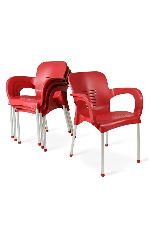 Almina Plastik Sandalye Metal Ayaklı Bahçe Balkon Ve Teras Sandalyesi 4 Adet ürün görseli 1
