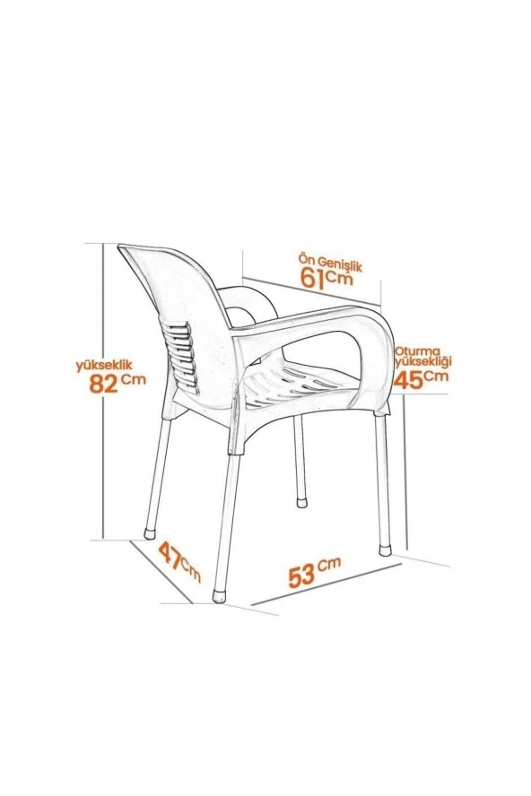 Almina Plastik Sandalye Metal Ayaklı Bahçe Balkon Ve Teras Sandalyesi 4 Adet ürün görseli 1