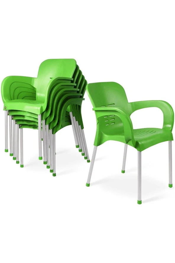 Almina Plastik Sandalye Metal Ayaklı Bahçe Balkon Ve Teras Sandalyesi 6 Adet ürün görseli 1