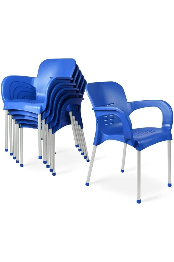 Almina Plastik Sandalye Metal Ayaklı Bahçe Balkon Ve Teras Sandalyesi 6 Adet ürün görseli 1