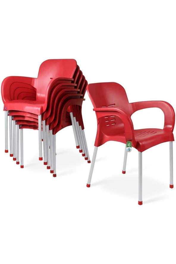 Almina Plastik Sandalye Metal Ayaklı Bahçe Balkon Ve Teras Sandalyesi 4 Adet ürün görseli 1