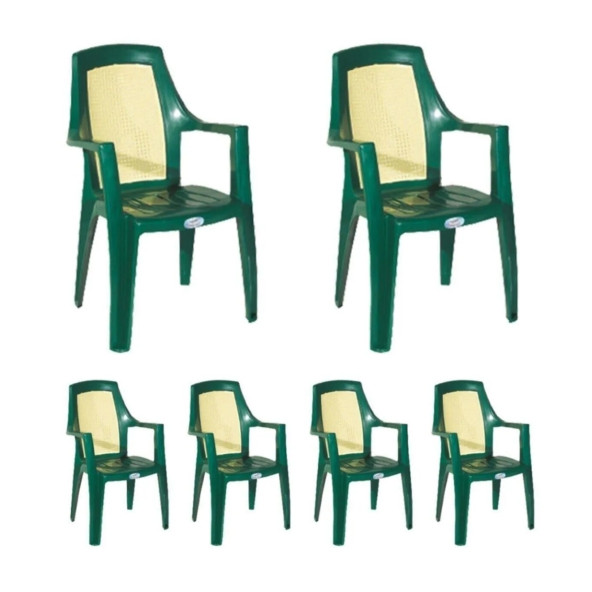 Almina Plastik Rattan Sandalye Kollu Bahçe Balkon Ve Teras Sandalyesi 6 Adet ürün görseli 1