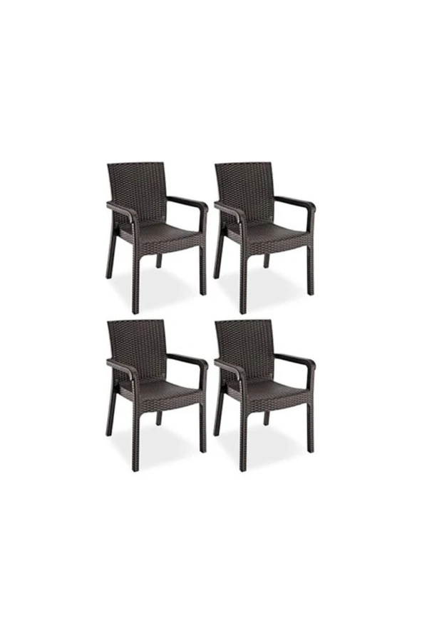 Violet Trend Lüx Rattan Koltuk Rattan Desen Bahçe Koltuğu Balkon Bahçe Teras Sandalye Kahverengi 4'Lü Set ürün görseli 1