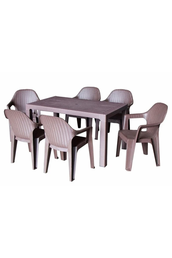 Almina 80X140 Rattan Camsız Masa 6 Koltuklu Polo Rattan Sandalye Balkon Bahçe Masa Takımı ürün görseli 1