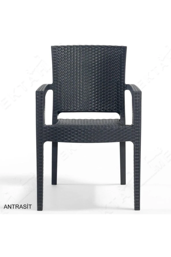 Almina Premium Rattan Masa Takımı 80X140 Camlı Rattan Masa 6 Adet Rattan Koltuk Seti Antrasit ürün görseli 1