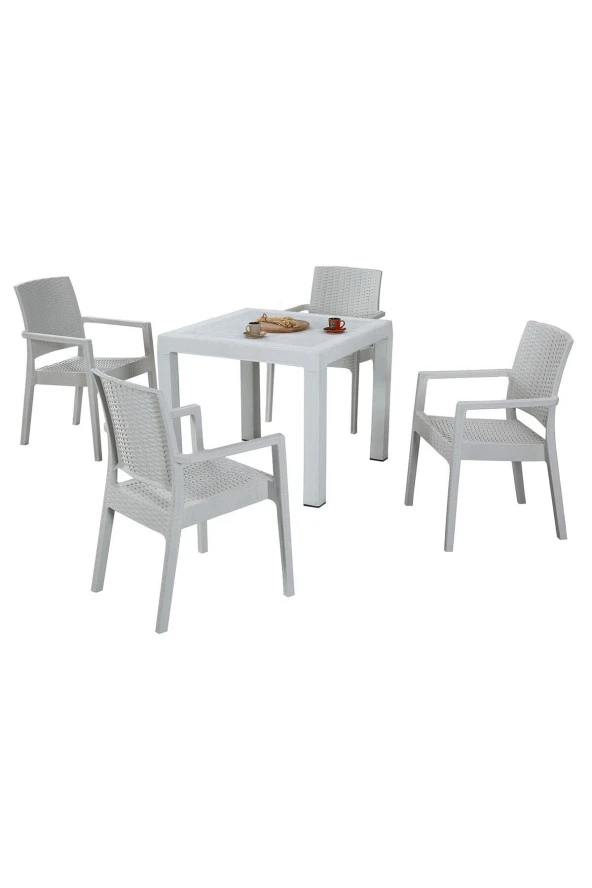 Almina Rattan Takım 90X90 Cm Trend Lüx Camsız Masa 4 Adet Kollu Sandalye ürün görseli 1