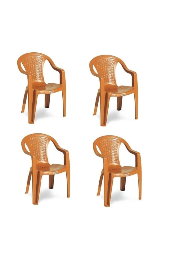 Almina Katlanır Masa Takımı Metak Ayaklı 70X120Cm Masa 4 Adet Kollu Sandalye Badem Renk ürün görseli 1
