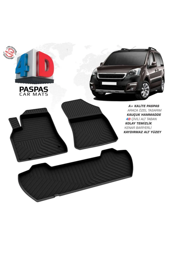 Peugeot Partner Tepee 4D Havuzlu Paspas 2008-2018 90 HP A+Kalite ürün görseli 1