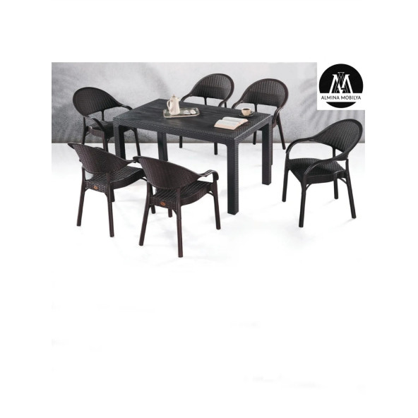 Capissi 90X150 Cm Camsız Masa Takımı 6 Adet Bambu Koltuklu ürün görseli 1