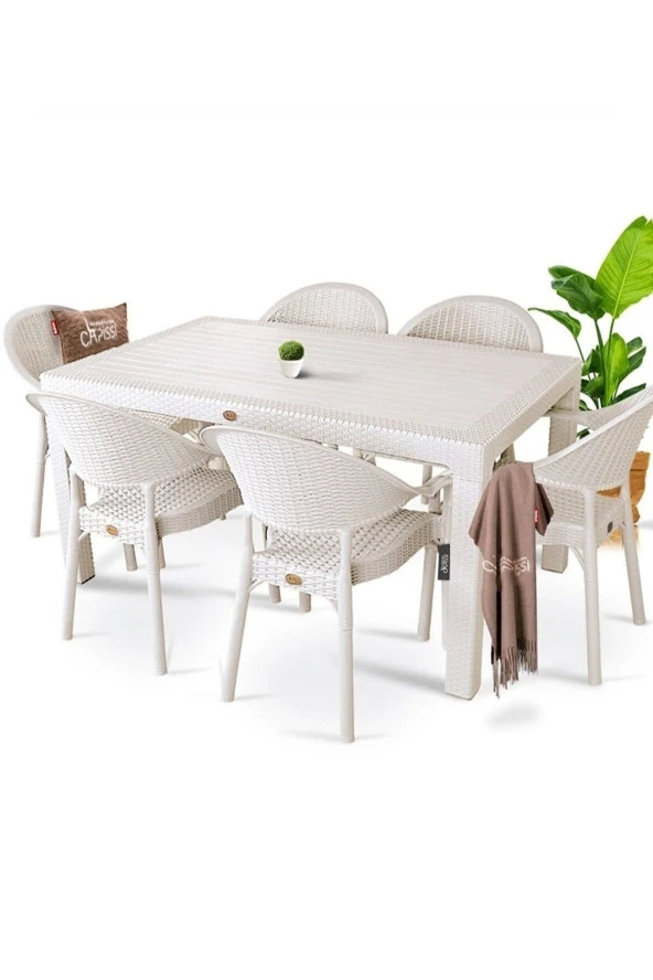 Capissi 90X150 Cm Capicino Camsız Masa Takımı 6 Adet Bambu Koltuklu ürün görseli 1