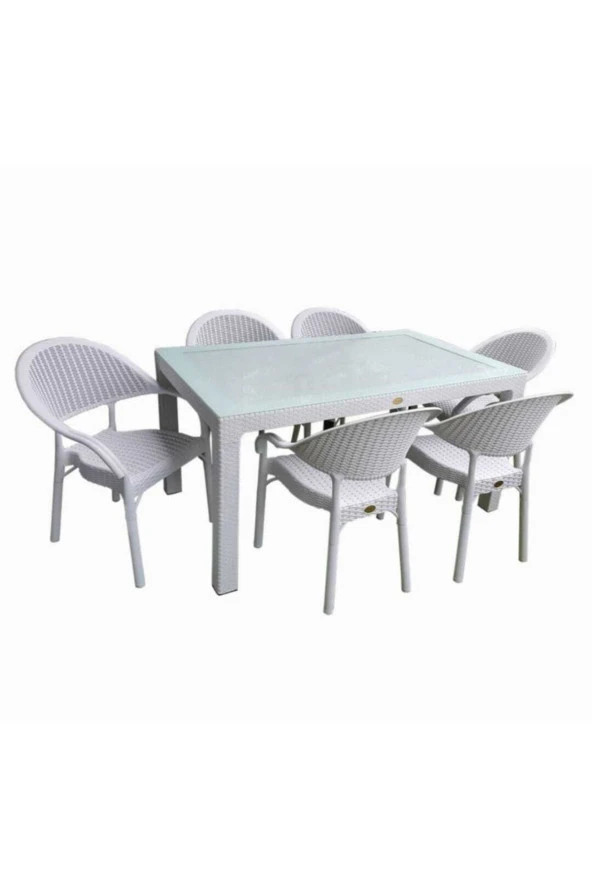 Capissi Rattan Camlı Masa Takımı 90X150 Ölçü Masa + 6 Adet Bambu Rattan Koltuk ürün görseli 1