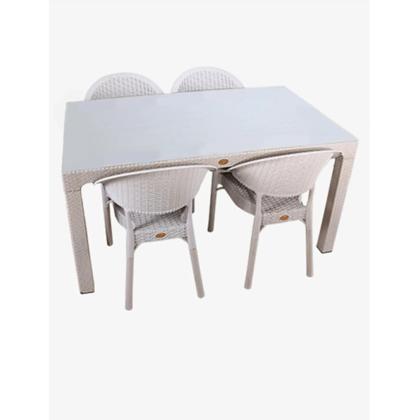 Premium Rattan Masa Takımı 80X140 4Lü Camlı Bahçe Mobilyası Oturma Grubu Cappucino ürün görseli 1