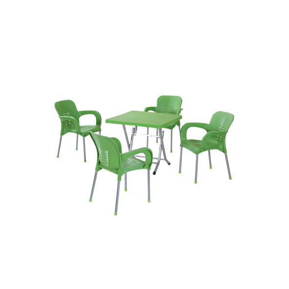 Metal Ayaklı Katlanır Masa 80X80 Cm 4 Adet Sandalye Takımı Yeşil ürün görseli 1