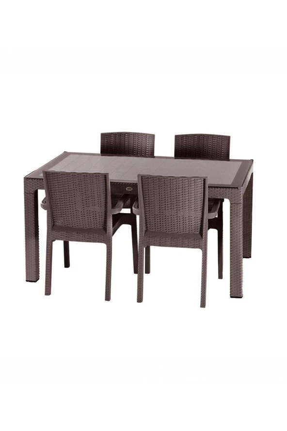 Premium Rattan Masa Takımı 80X140 4Lü Camlı Bahçe Mobilyası Oturma Grubu Kahve ürün görseli 1