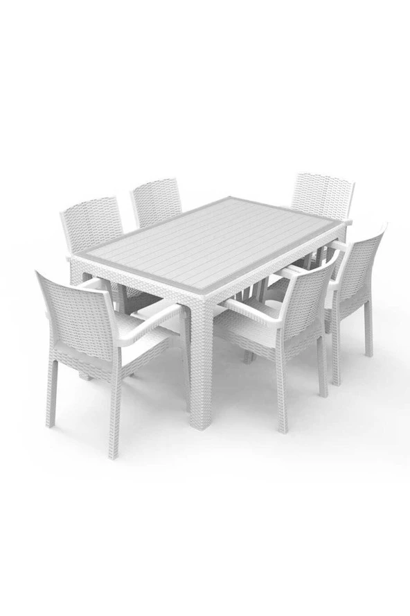 Capissi Rattan Trend Lüx 90x150 Camlı Masa Takımı 6 Kişilik ürün görseli 1