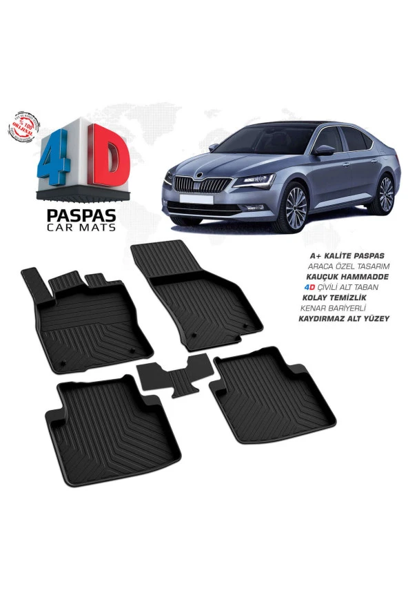 Skoda Superb 4D Havuzlu Paspas 2015 ve Üzeri A+Kalite ürün görseli 1
