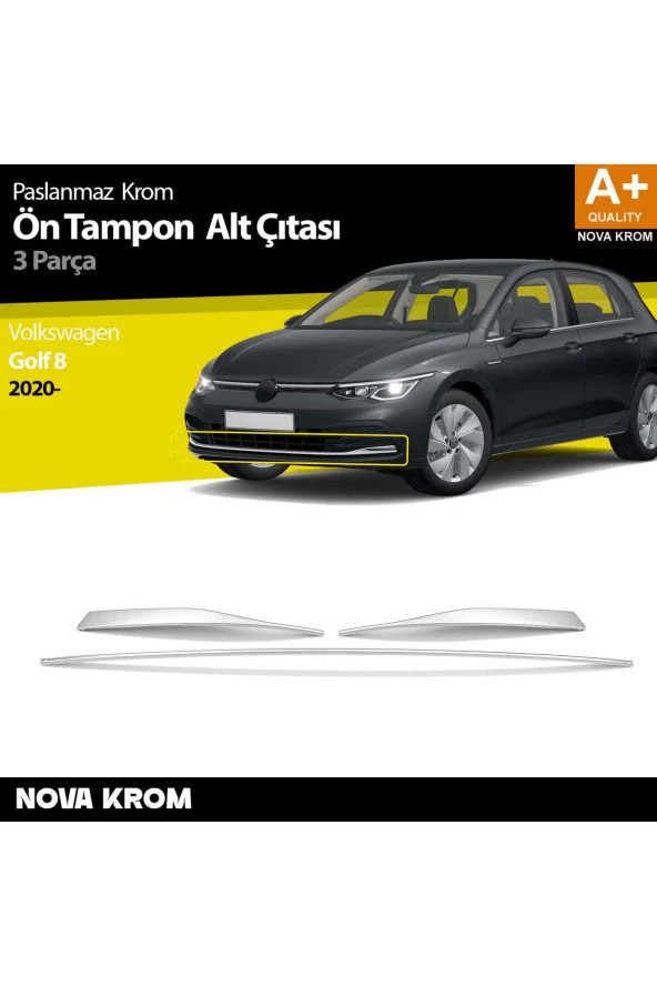 VW Golf 8 HB Krom Ön Tampon Alt Çıtası 3 Prç. 2020 Üzeri ürün görseli 1