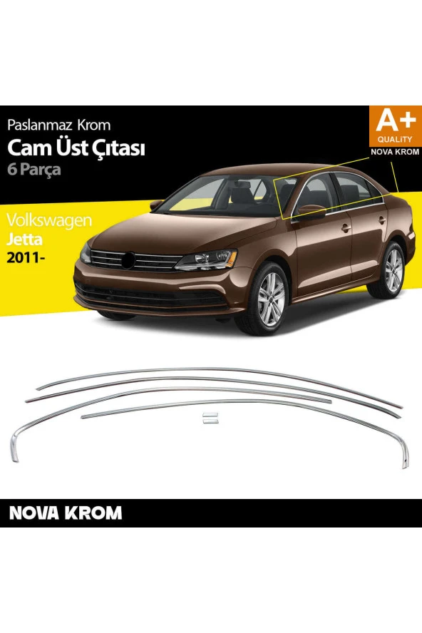 VW Jetta Krom Cam Üst Çıtası 6 Prç. 2011 Üzeri ürün görseli 1