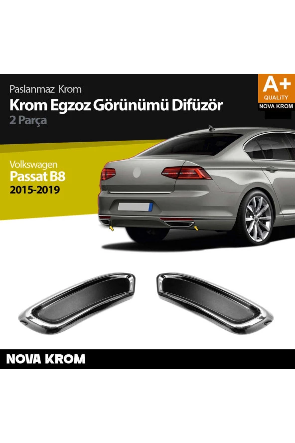 VW Passat B8 Krom Egzoz Görünümü Difüzör R Line Still 2 Parça 2015-2019 ürün görseli 1