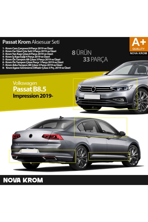 VW Passat B8.5 Impression Krom Aksesuar Seti 33 Parça A+Kalite ürün görseli 1