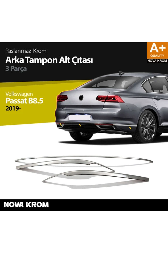 VW Passat B8.5 Krom Arka Tampon Alt Çıtası 3 Parça 2019 ve Üzeri ürün görseli 1