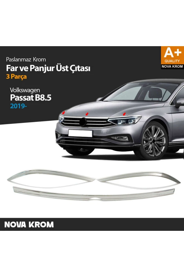 VW Passat B8.5 Krom Far Üzeri Çıta Seti 3 Parça 2019 ve Üzeri ürün görseli 1