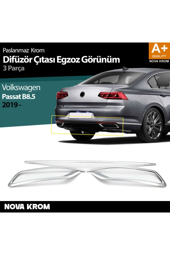 VW Passat B8.5 Krom Egzoz Görünümü Difüzör Çıtası 3 Parça 2019 ve Üzeri ürün görseli 1