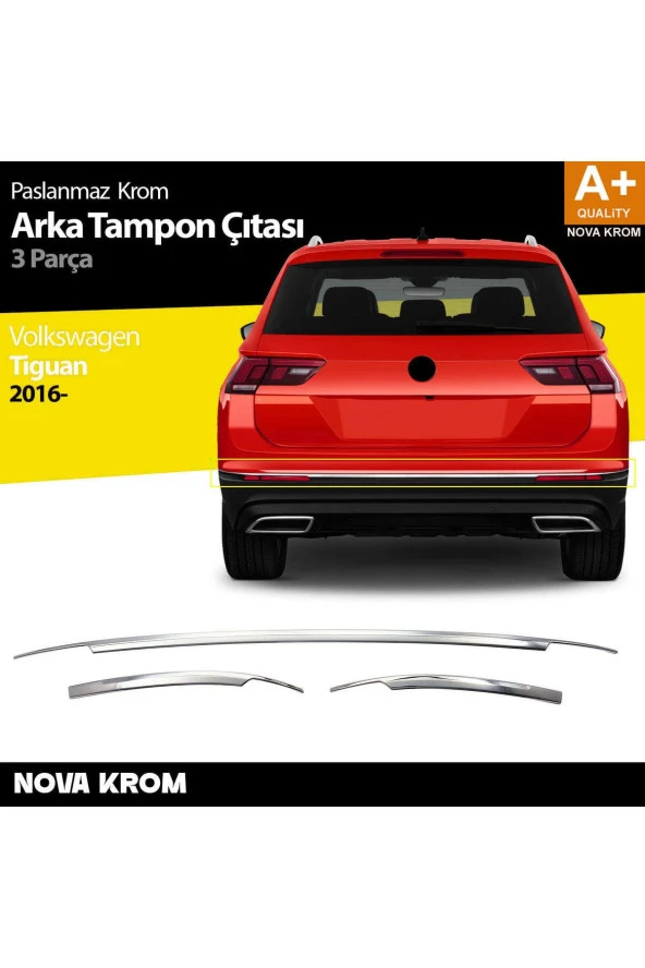 VW Tiguan Krom Arka Tampon Alt Çıtası 3 Prç. 2016 Üzeri ürün görseli 1