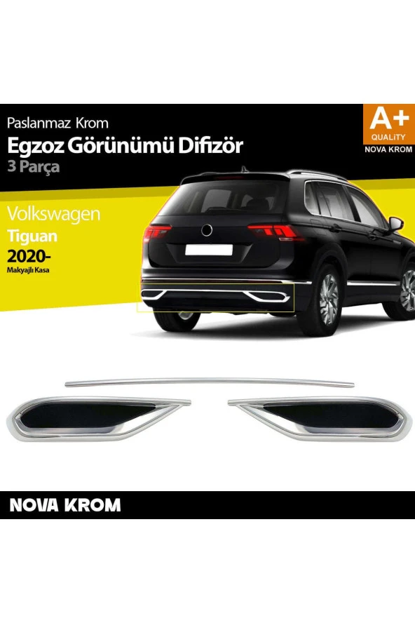 VW Tiguan Krom Egzoz Görünümü Difüzör 3 Parça 2020 Üzeri A+Kalite ürün görseli 1