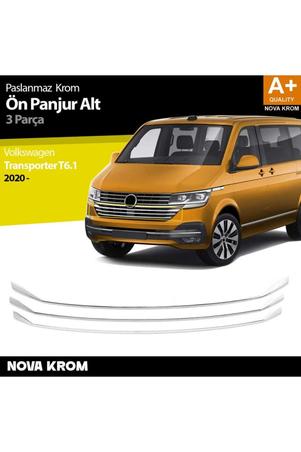 VW Transporter T6.1 Krom Ön Panjur Alt Çıtası 3 Prç. 2020 Üzeri ürün görseli 1