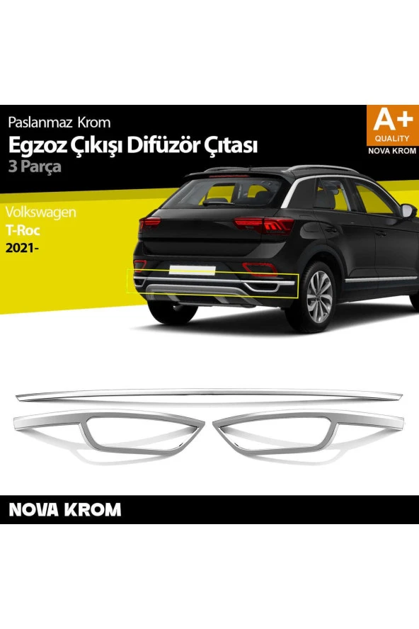 VW T-Roc Makyajlı Krom Egzoz Görünümü Difüzör 3 Prç. 2021 Üzeri ürün görseli 1