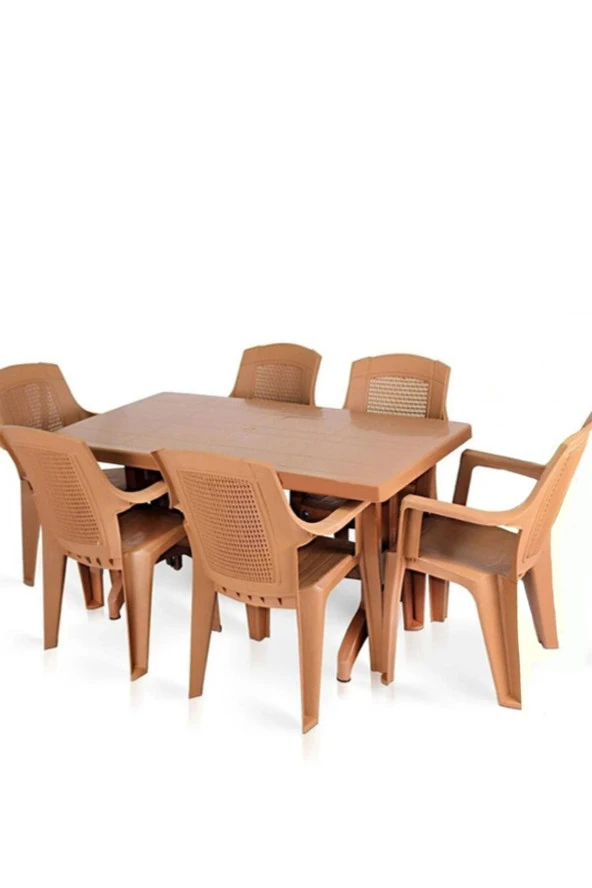 Almina 80X140Cm Gold Katlanır Ayaklı 6 Kişilik Bahçe Balkon Teras Masa Takımı Badem Renk ürün görseli 1