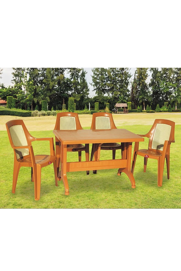 Almina 70X120Cm Diamond Katlanır Ayaklı 4 Kişilik Bahçe Balkon Teras Masa Takımı Badem Renk ürün görseli 1