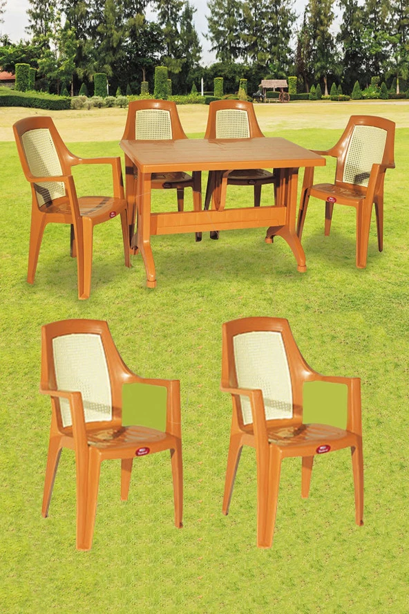Almina 80X140Cm Diamond Katlanır Ayaklı 6 Kişilik Bahçe Balkon Teras Masa Takımı Badem Renk ürün görseli 1