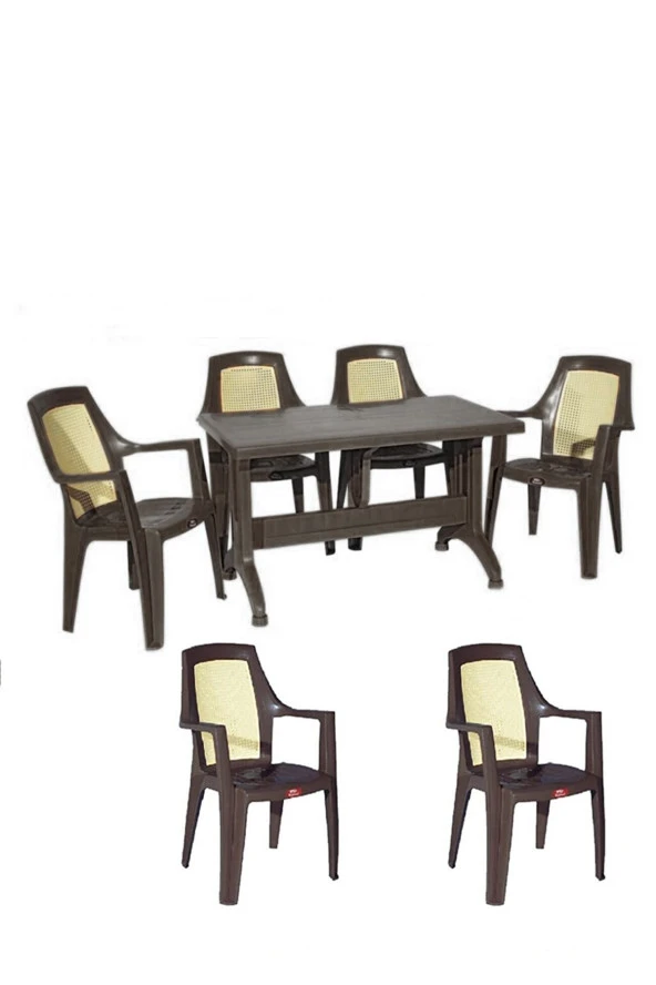 Almina 80X140Cm Diamond Katlanır Ayaklı 6 Kişilik Bahçe Balkon Teras Masa Takımı Koyu Kahve ürün görseli 1