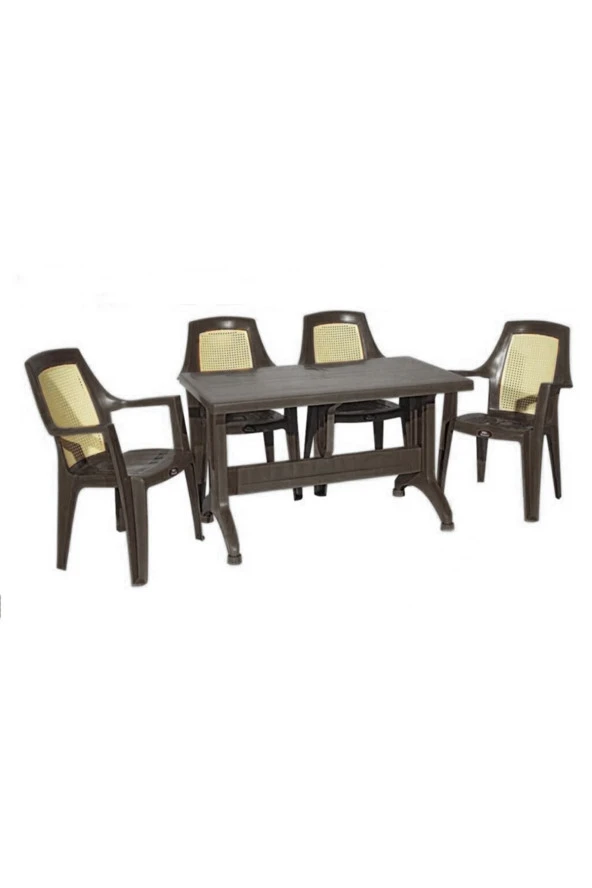 Almina 70X120Cm Diamond Katlanır Ayaklı 4 Kişilik Bahçe Balkon Teras Masa Takımı Koyu Kahve ürün görseli 1