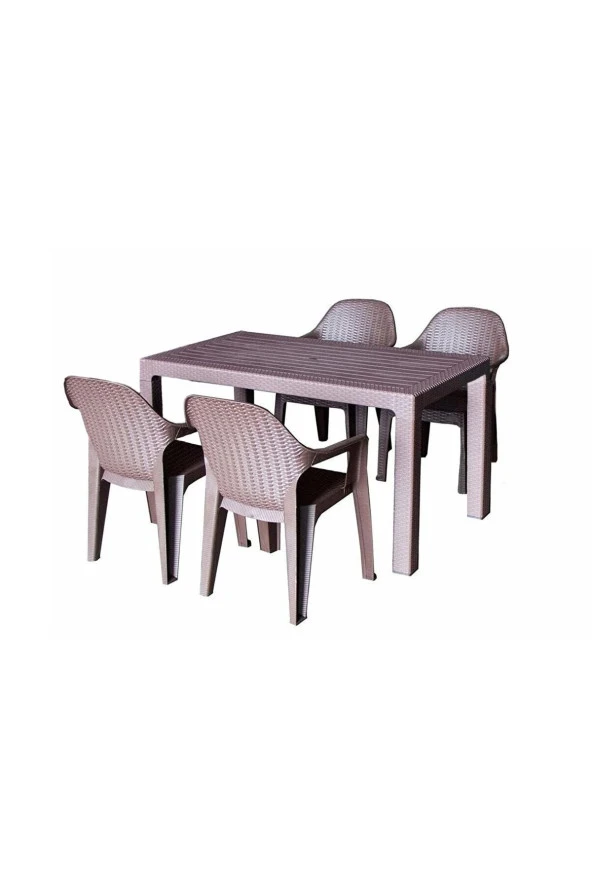 Almina Italy Pro 70X100Cm Rattan Bahçe Balkon Masa Takımı 4 Kişilik Camsız Set Kahverengi ürün görseli 1