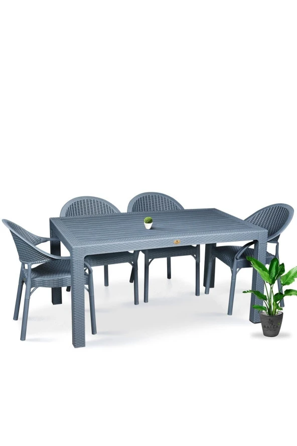 Almina Rattan Masa Takımı 80x140 Camsız Masa 4 Kişilik Bambu Sandalye Seti Bahçe Balkon Teras Takımı ürün görseli 1