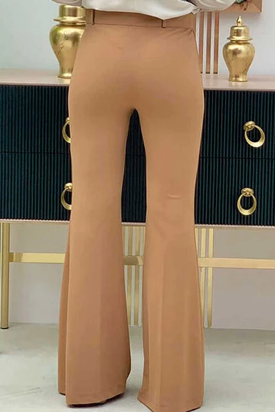 Bel Fermuarlı İspanyolpaça Pantolon 0231 Taba - Resim 2