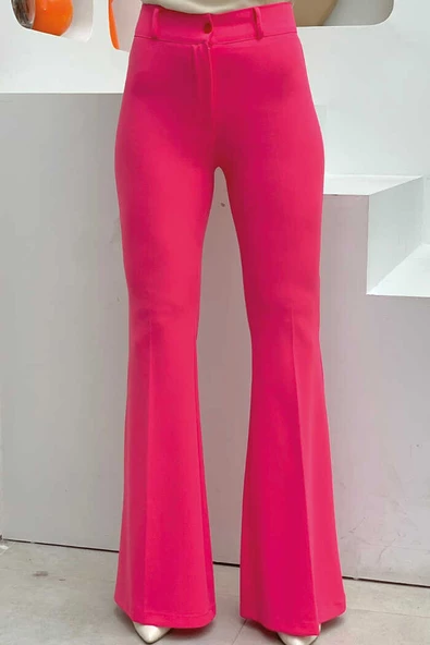 Bel Fermuarlı İspanyolpaça Pantolon 0231 Fuşya ürün görseli 1