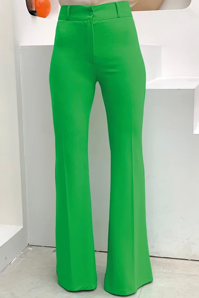Bel Fermuarlı İspanyolpaça Pantolon 0231 Yeşil - Resim 3