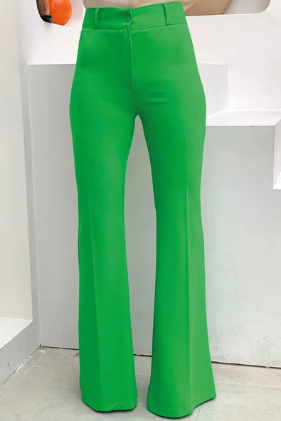 Bel Fermuarlı İspanyolpaça Pantolon 0231 Yeşil ürün görseli 1