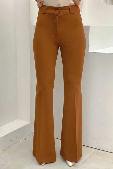 Bel Fermuarlı İspanyolpaça Pantolon 0231 Koyu Taba ürün görseli 1