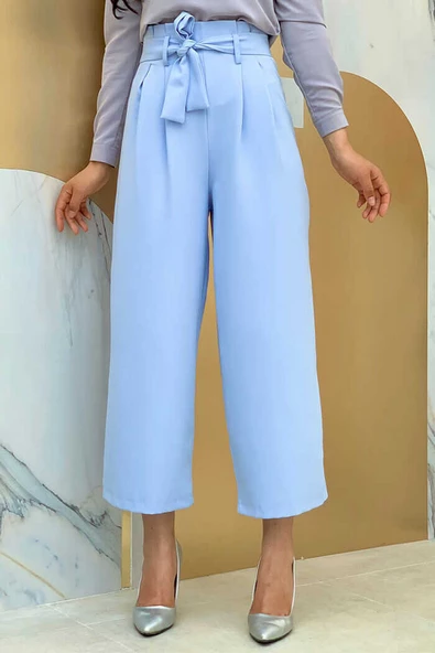 Fermuarlı Bel Bağcıklı Pantolon 0174 Bebe Mavisi ürün görseli 1