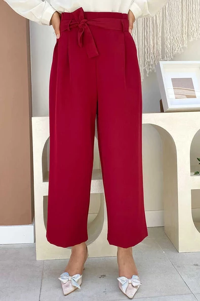 Fermuarlı Bel Bağcıklı Pantolon 0174 Bordo ürün görseli 1